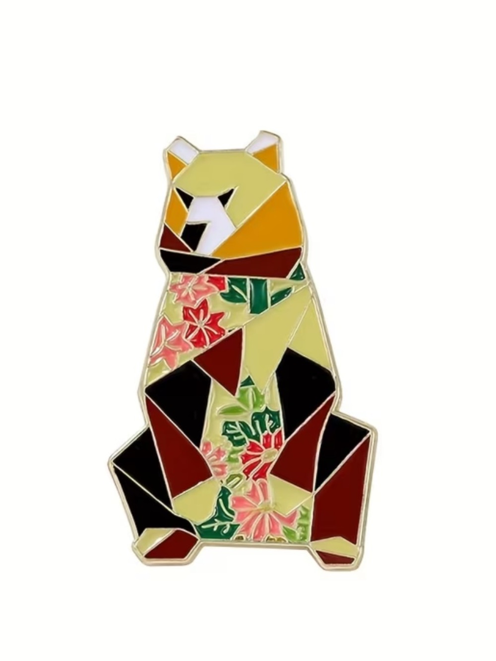 Geometric Floral Bear Enamel Pin - Polychrome
